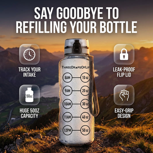50 oz Clear Sports Water Bottle - High Capacity Hydration